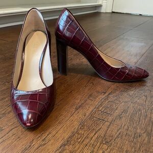 M. Gemi Lustro Burgundy Croc-Embossed Heels